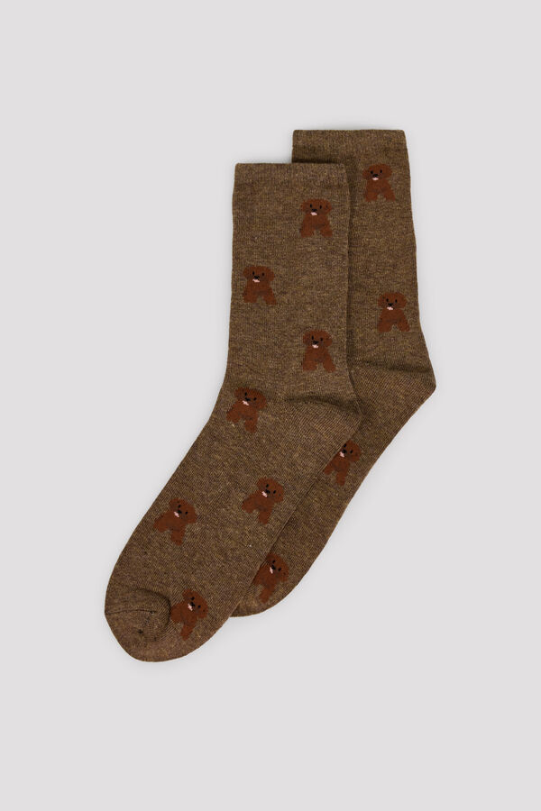 Cortefiel Poodle long socks Printed brown