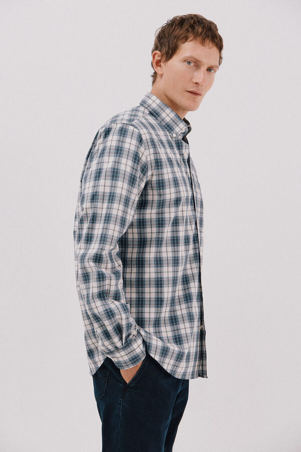 Cortefiel Checked poplin shirt Navy