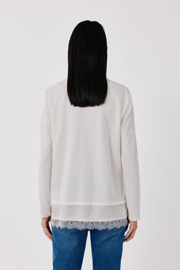 Cortefiel Plain hem T-shirt with lace detail Ivory