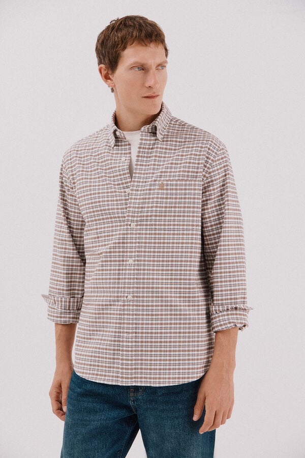 Cortefiel Plaid oxford shirt Ivory