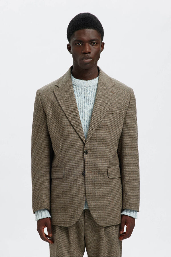 Selected Blazer de lã aos quadrados Cinzento