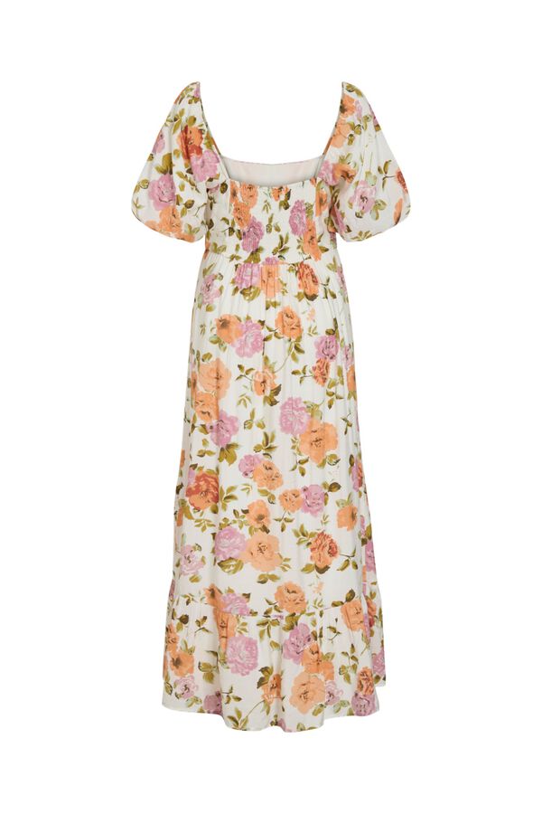 Vila Vestido comprido estampado em viscose Impress&atilde;o