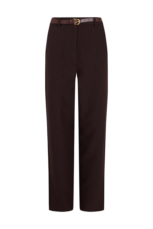 Cortefiel Women's tailored trousers with belt Dark brown