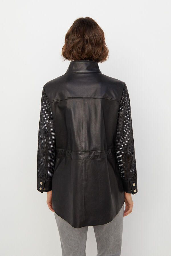 Cortefiel Cutwork leather safari jacket Black