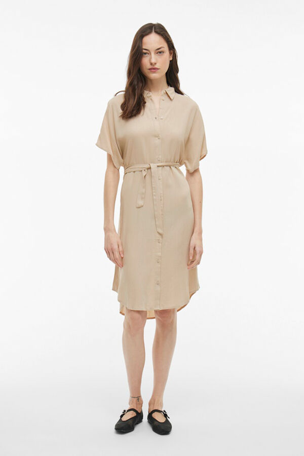 Vila Vestido camisa midi de viscose e linho Cinzento