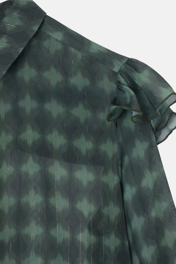 Silbon Ethnic print ruffle blouse Green