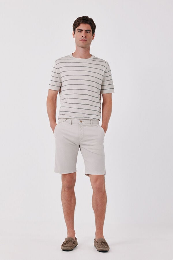 Cortefiel Striped cotton short sleeve jersey-knit T-shirt Ivory