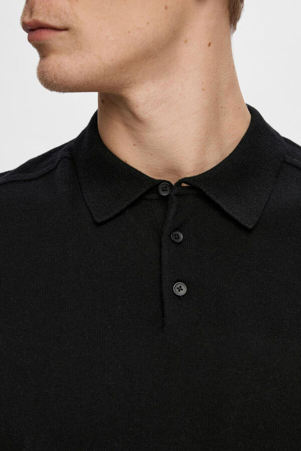 Selected Short sleeve jersey-knit polo shirt  Black