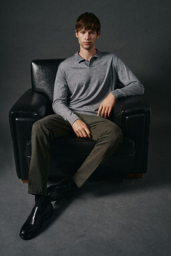 OOTO Su&eacute;ter de gola polo de algod&atilde;o Cinzento