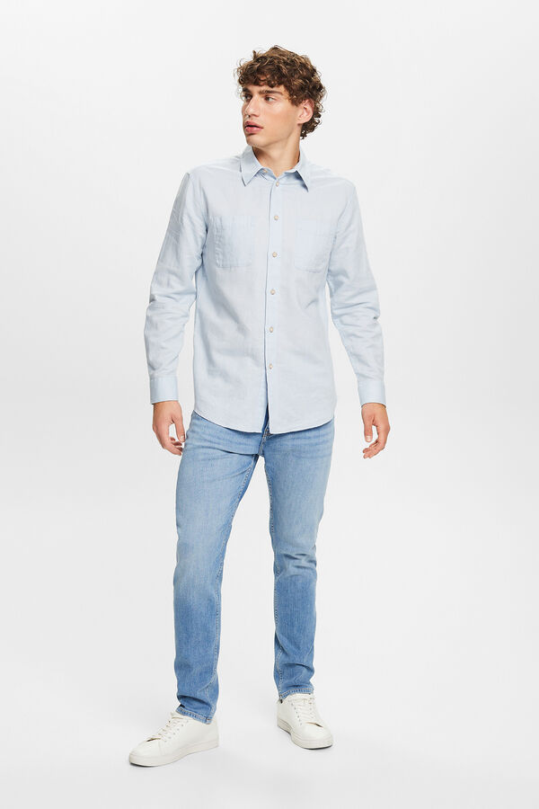 Cortefiel Camisa básica regular fit con lino Azul