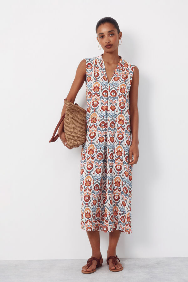 Cortefiel Raffia shopping bag Brown