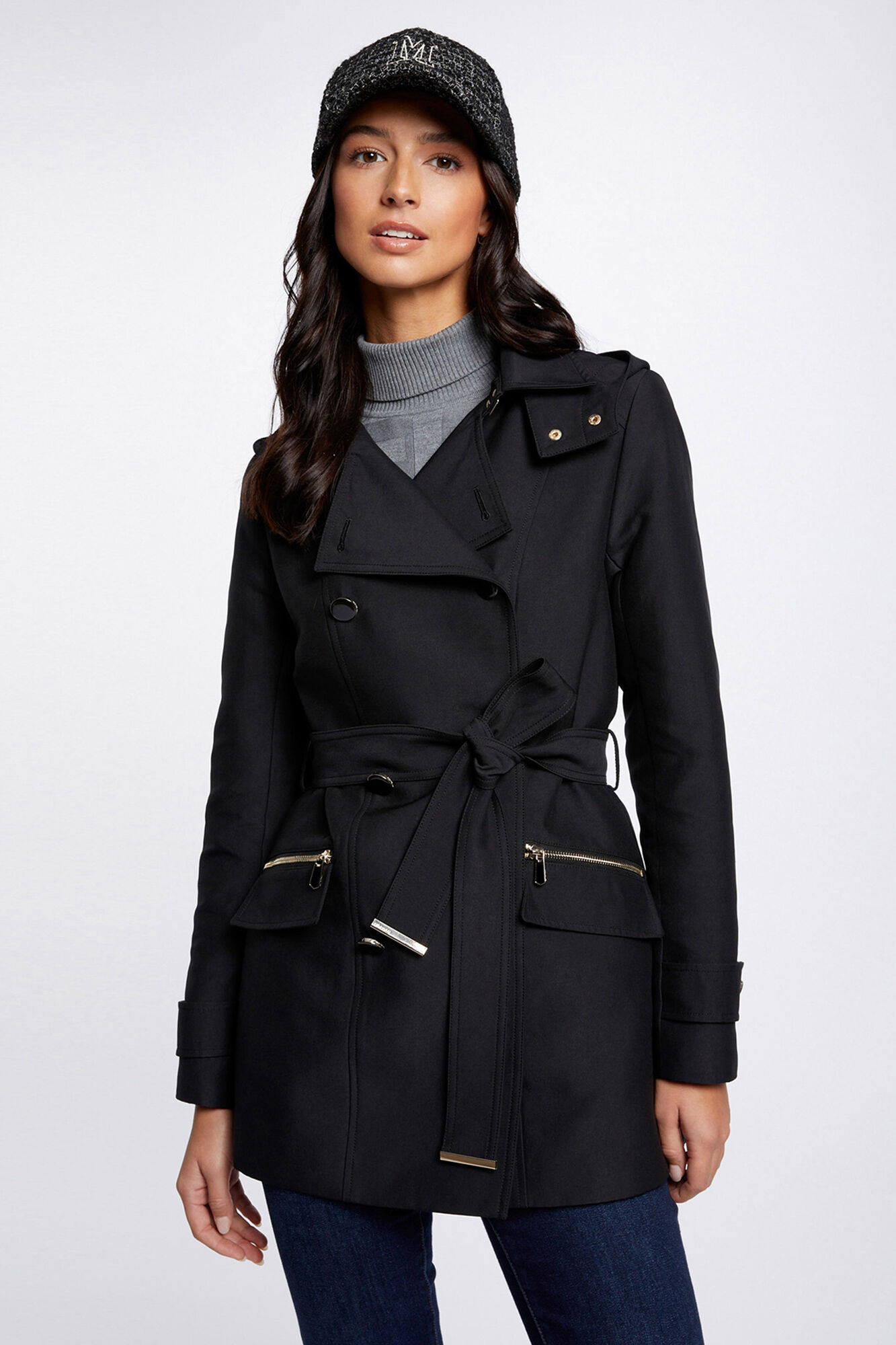 Morgan Gabardina entallada cintur&oacute;n y capucha