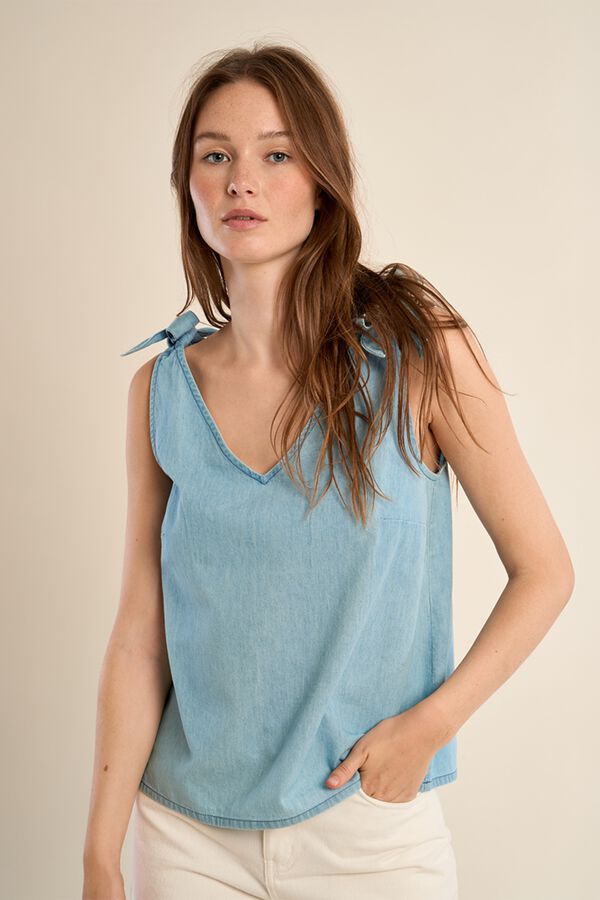 Molly Bracken Top de mulher de al&ccedil;as com la&ccedil;ada Azul