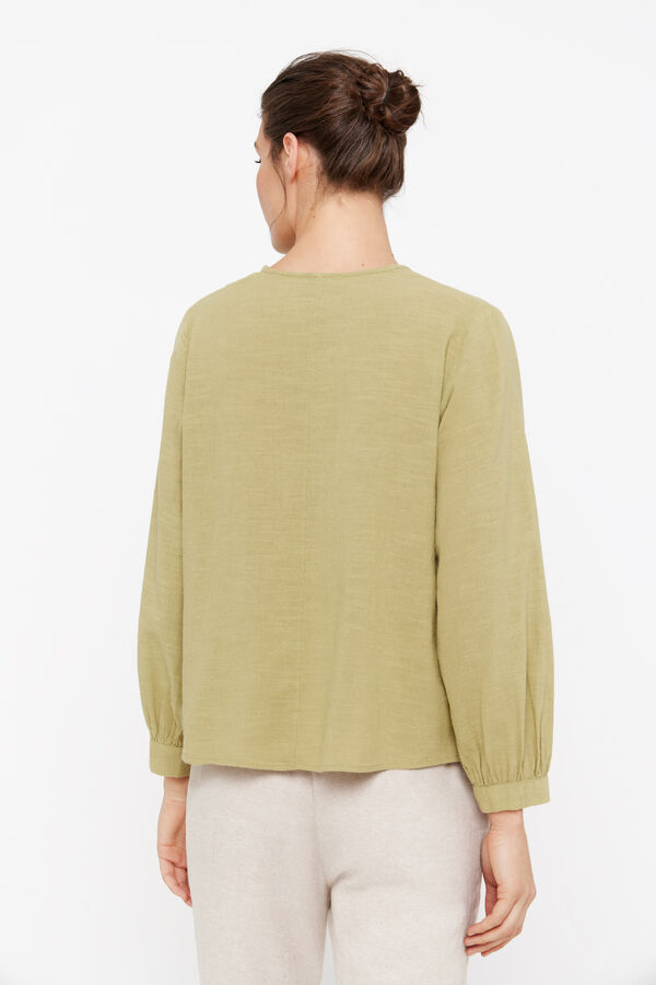 Cortefiel Contrast embroidery blouse Green