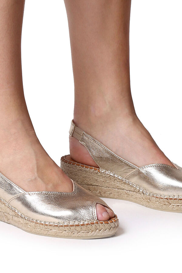 Cortefiel Leather wedge espadrille Gold