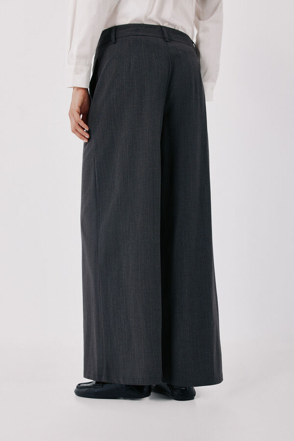 Cortefiel Striped wide-leg trousers Dark grey