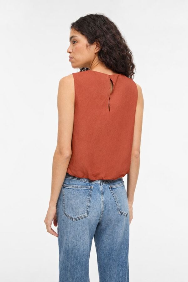 Vila Top de linho efeito bal&atilde;o Vermelho