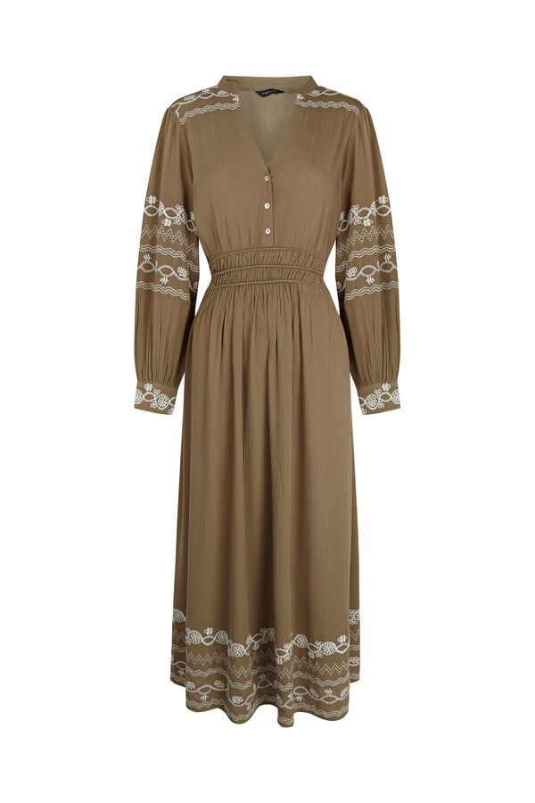 Cortefiel Embroidered dress Kaki