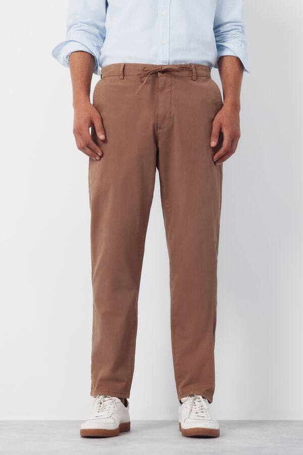 Cortefiel Poplin jogger with regular elastic Camel