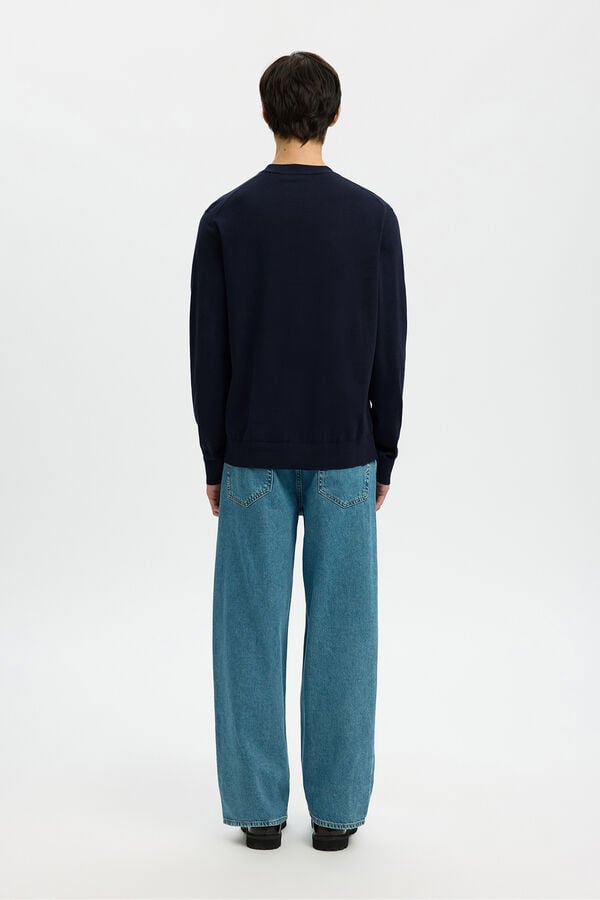 Selected Lightweight 100% organic cotton jumper Navy