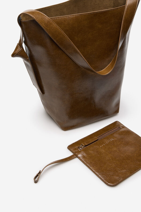 Cortefiel Bucket bag with bow or tie knot Kaki