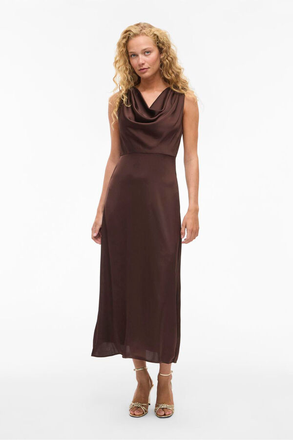 Vila Vestido midi de cetim Castanho