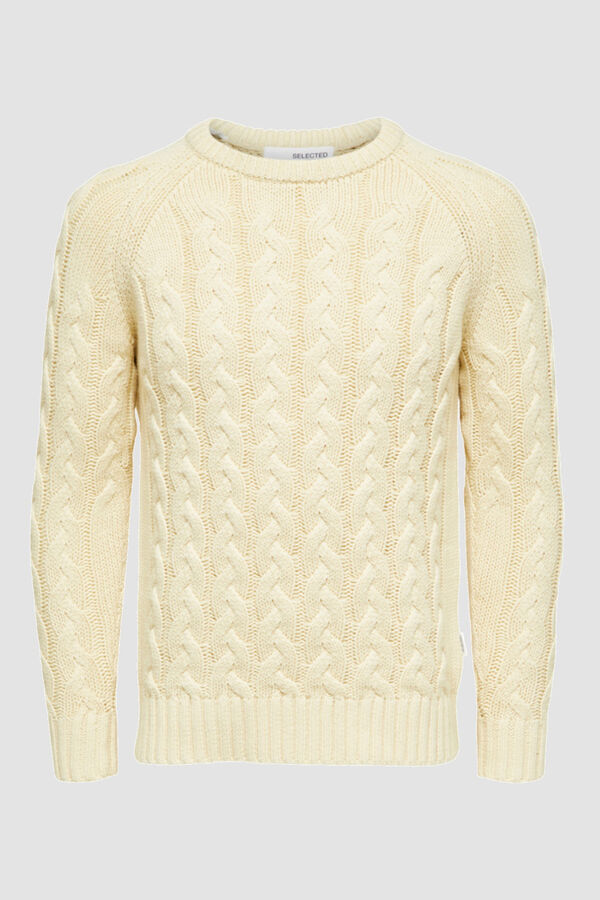 Cortefiel Round neck cable knit jumper White