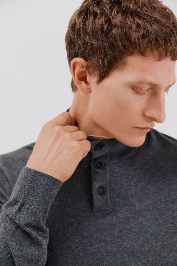Cortefiel Cotton/silk cashmere high neck jumper Grey