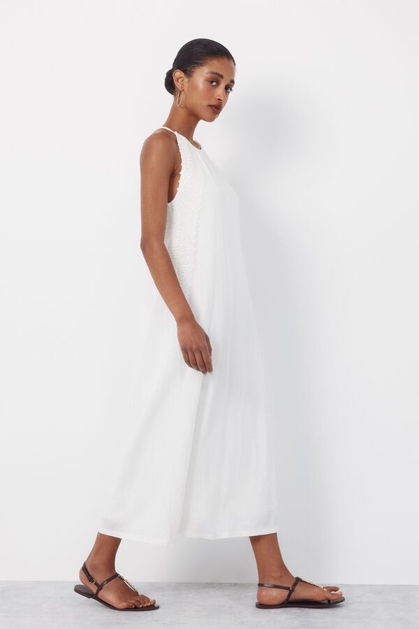 Cortefiel Halterneck dress with floral crochet ribbon White