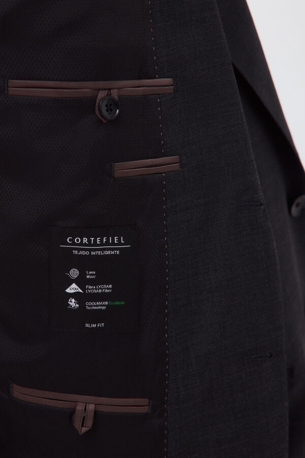 Cortefiel Grey smart fabric plaid slim blazer Dark grey