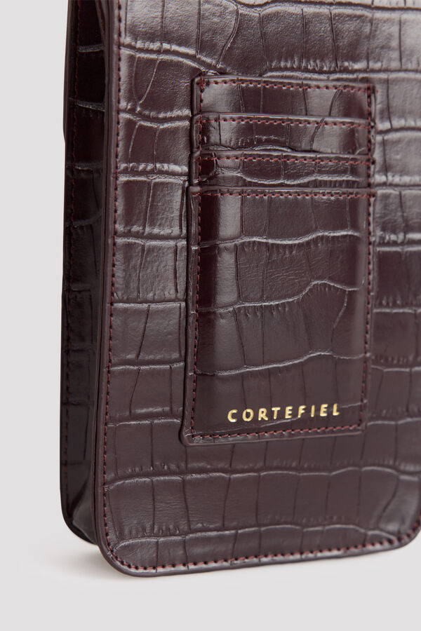 Cortefiel Crocodile effect flap phone holder Dark brown