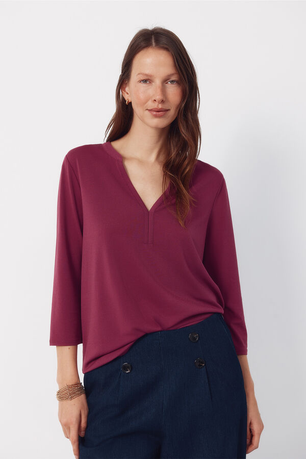 Cortefiel Basic top with mandarin collar Purple
