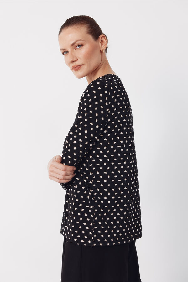 Cortefiel V- neckline top with buttons Printed grey