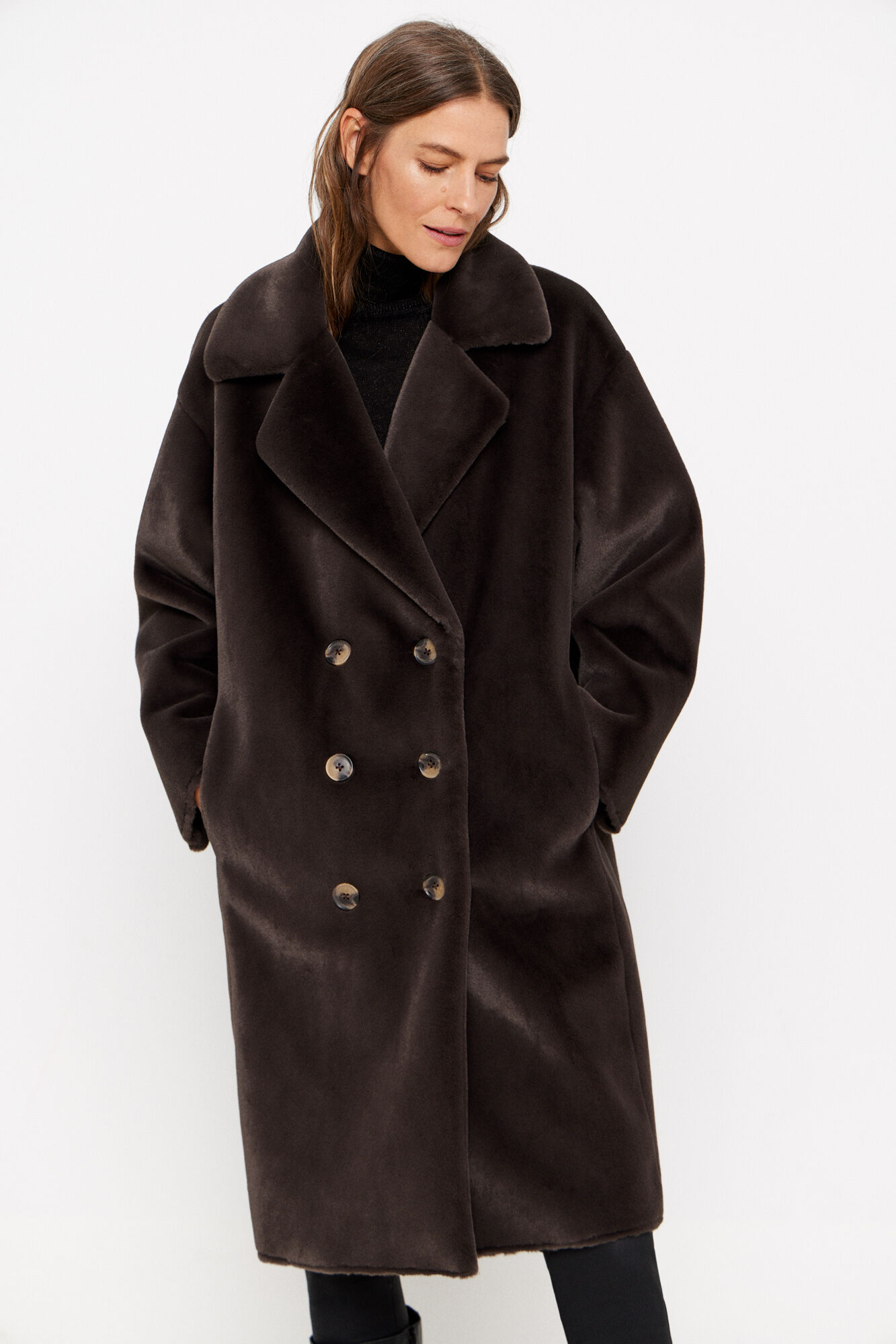 Zara double breasted faux fur coat hot sale