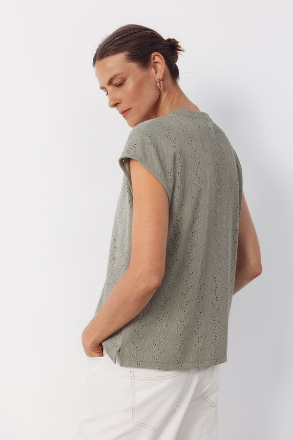 Cortefiel Openwork jersey-knit t-shirt Kaki