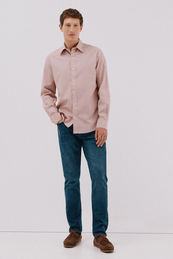 Cortefiel striped tencel cotton shirt Pink