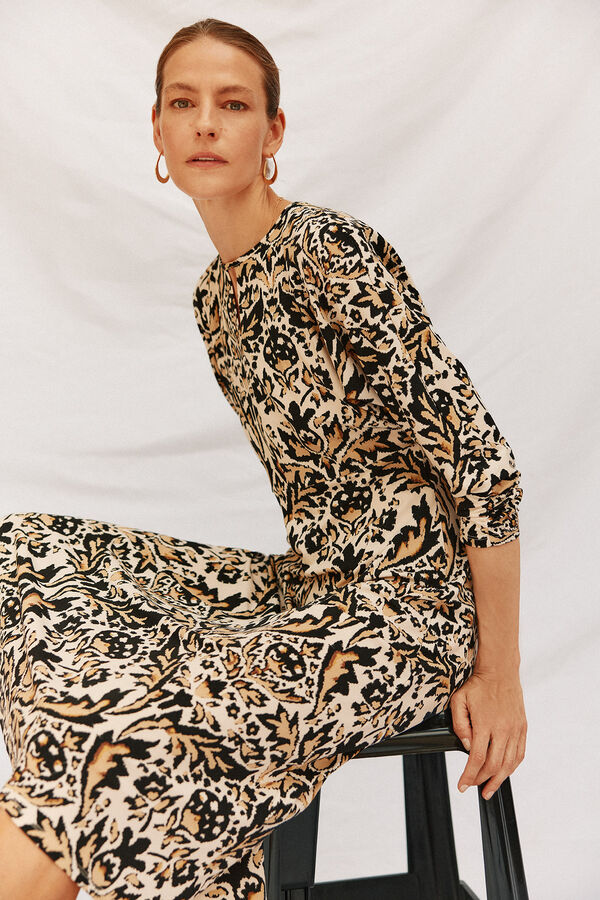 Cortefiel Flowing printed dress Printed white