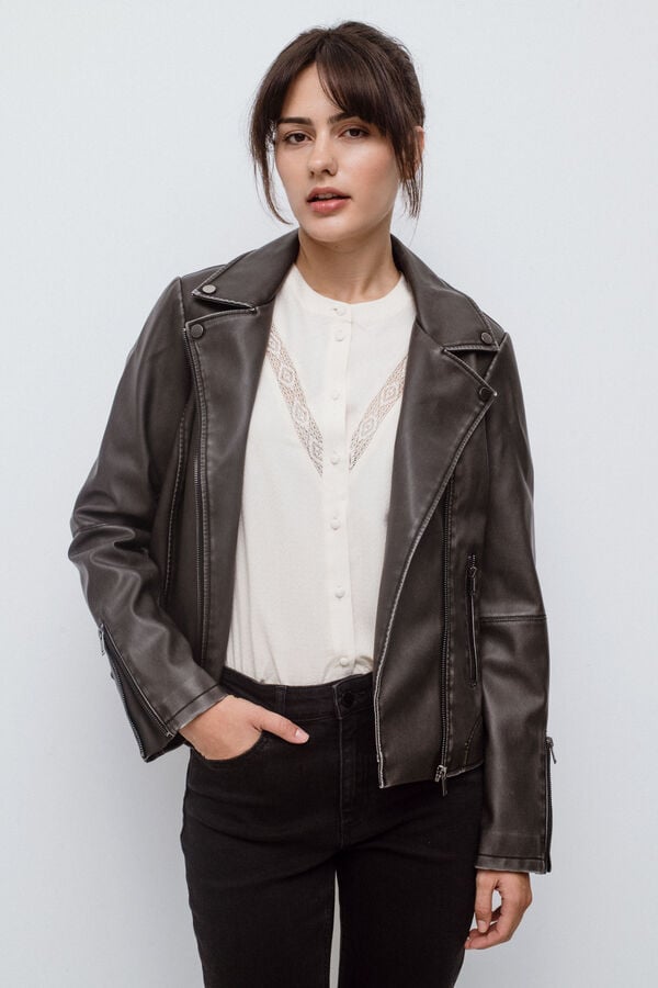 Cortefiel Faux leather jacket Black