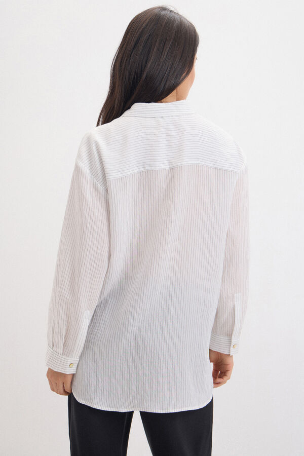 Cortefiel Woven stripe t-shirt Printed white