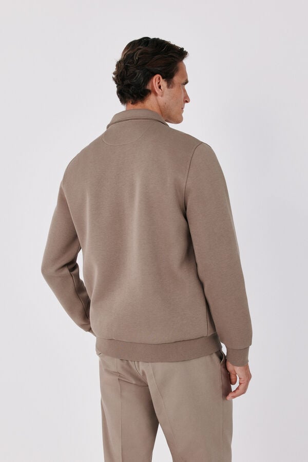 Cortefiel Polo neck neoprene cardigan Brown