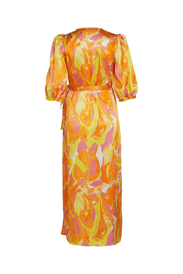 Cortefiel Printed midi dress with puffed sleeve Yellow
