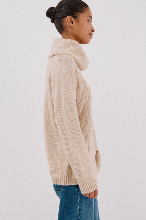 Cortefiel Jersey punto lentejuelas Beige