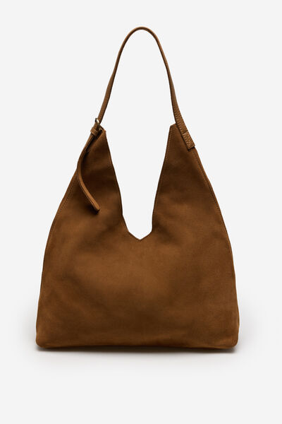 Cortefiel Bolsa hobo de pele Castanho