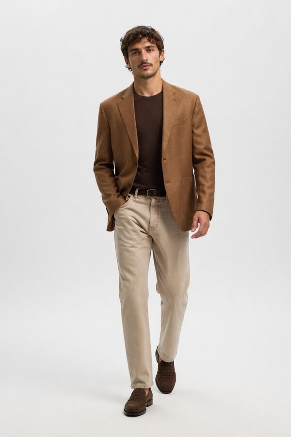 Selected Linen jacket with flap Nude