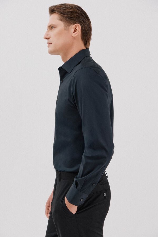 Cortefiel Plain tencel cotton dress shirt Black