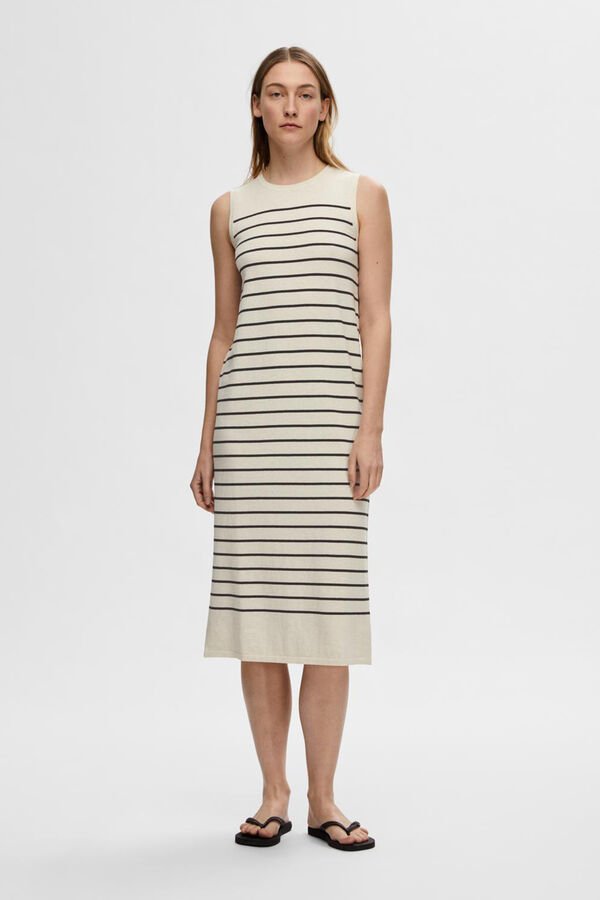 Cortefiel Long striped jersey-knit dress made with organic cotton. Grey