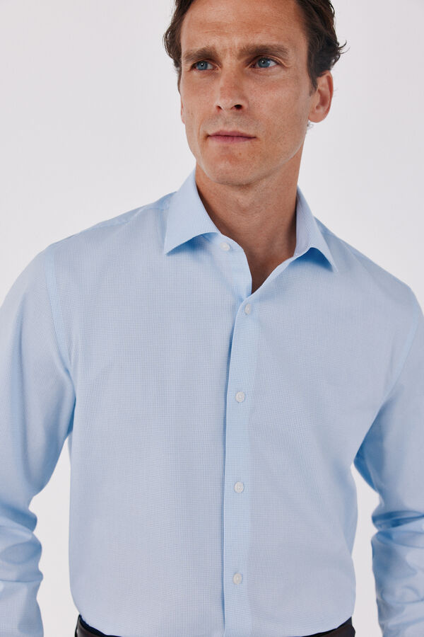 Cortefiel Easy-iron micro-check dress shirt Blue