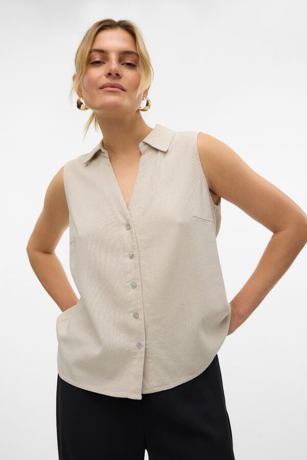 Vero Moda Top fluido gola em bico Tostado