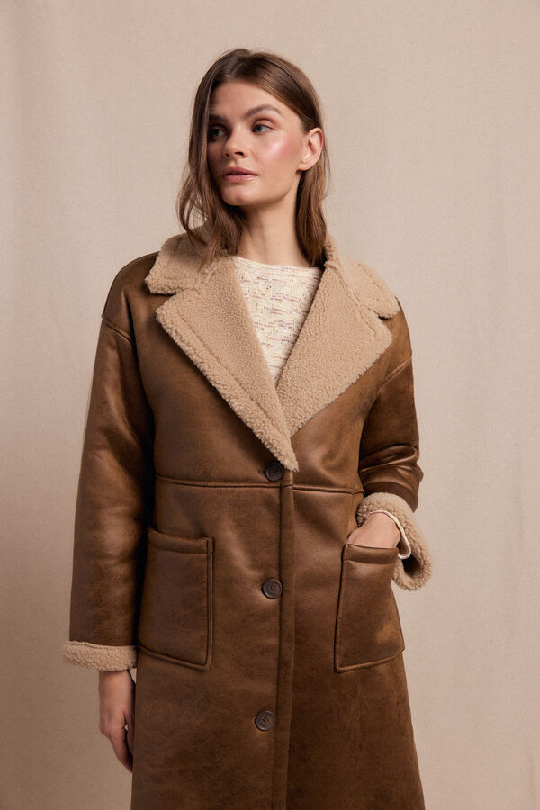 Slowlove Sobretudo longo com efeito dupla face Tostado