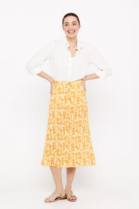 Cortefiel Printed midi skirt with central buttons Printed yellow
